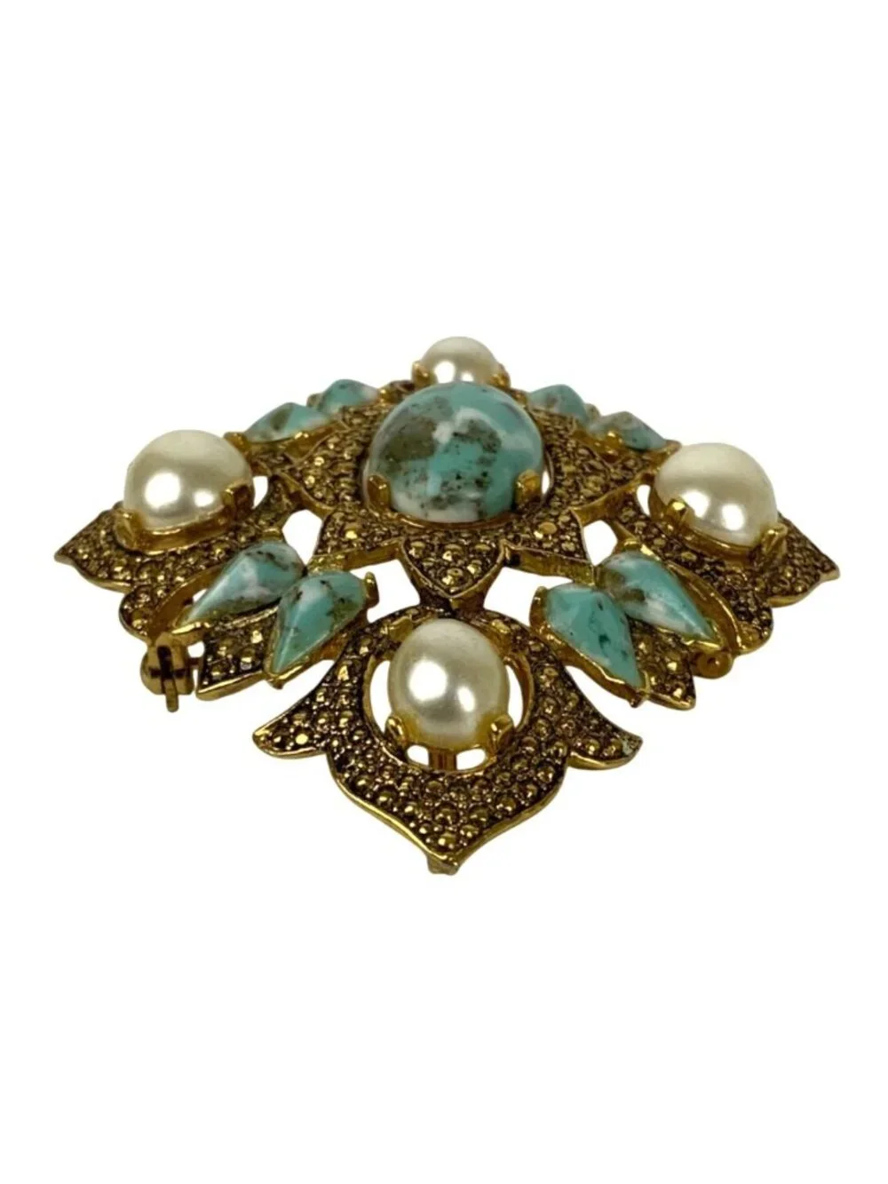 Vintage Sarah Coventry Remembrance Brooch Pendant Faux Turquoise Pearl 1968